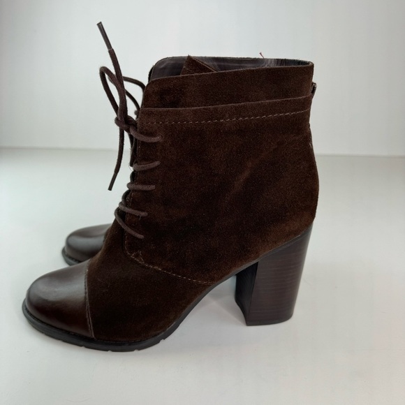 Franco Sarto Ozzie Dark Brown Suede Leather Lace Up Cap Toe Ankle Boot - Picture 12 of 15